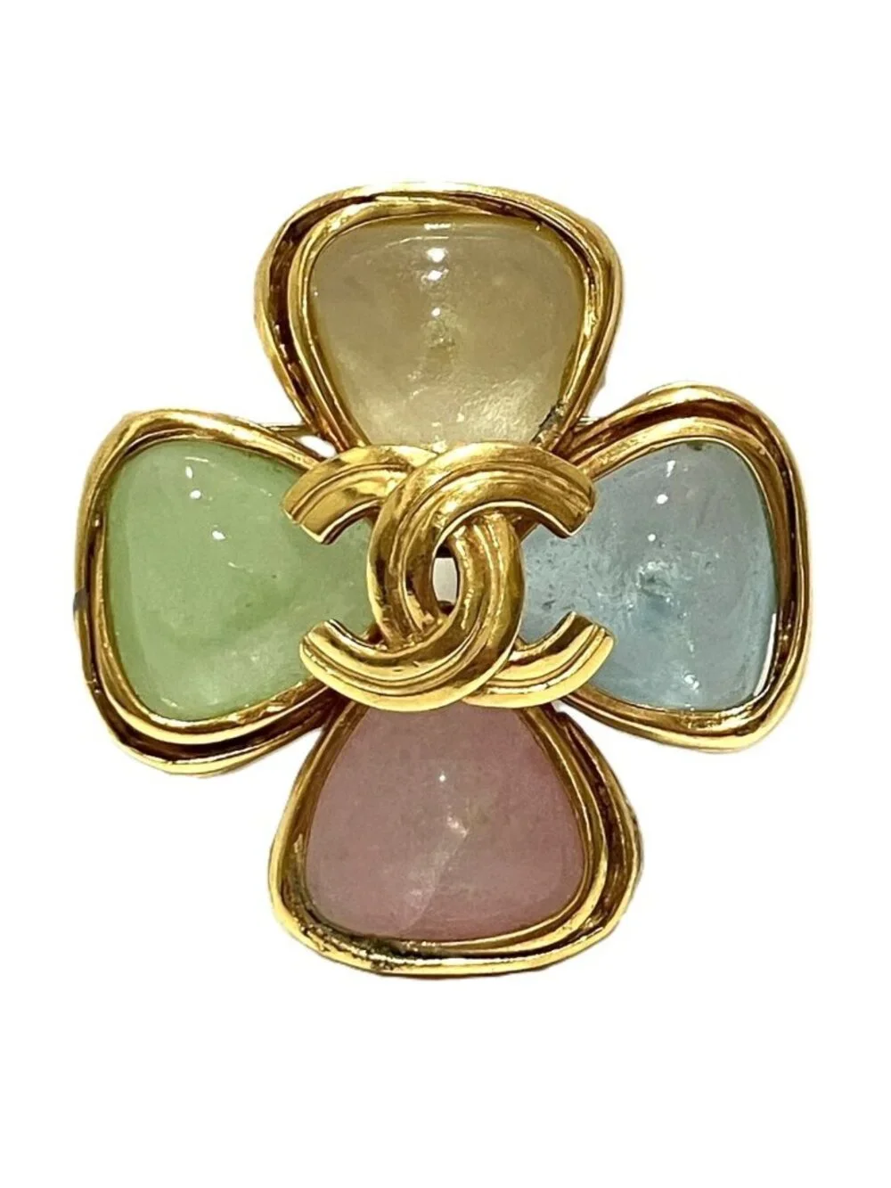 Chanel CC Logo Clover Color Stone 96P Brooch